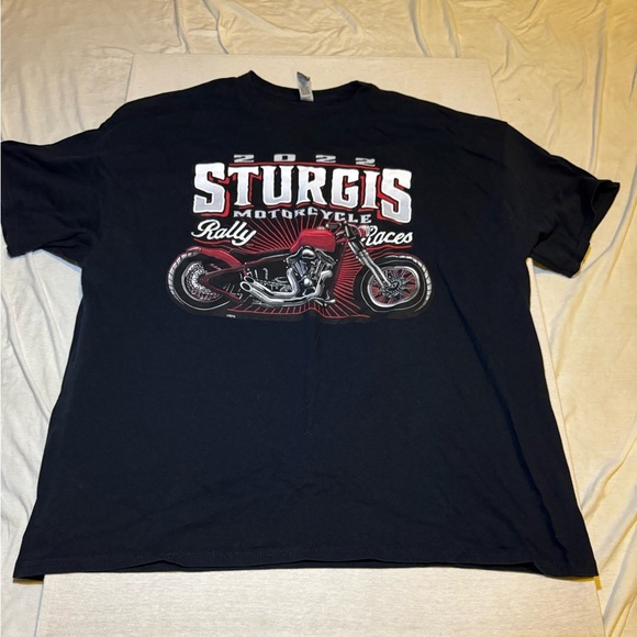 Gildan Black Tee with Red and White Sturgis Motorcycle Graphic - Picture 3 of 3